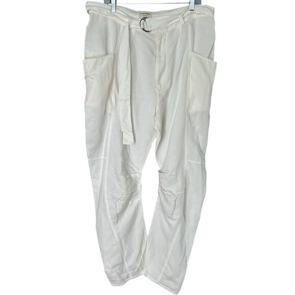 Anthropologie Pilcro Tucked-Knee Tapered Trousers Women's 33 Linen White NEW - Picture 2 of 6